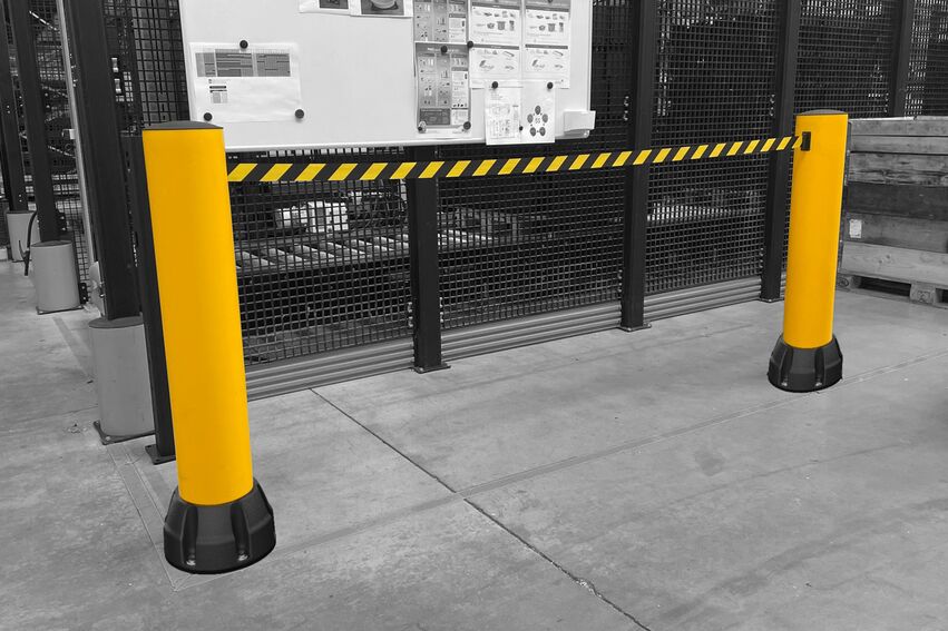 Öryggisstólpi 200R Belt - Ø200x1200mm - Integrated Belt Barrier 5m – gulur